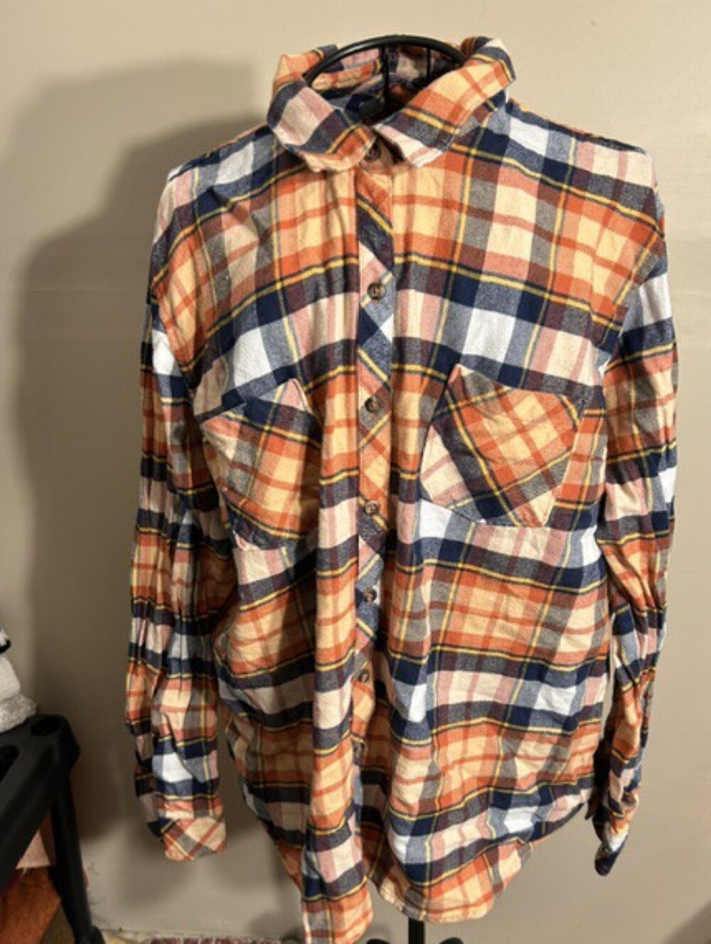 size 2x xxl   womens plaid shirt orange  2 x flannel button up